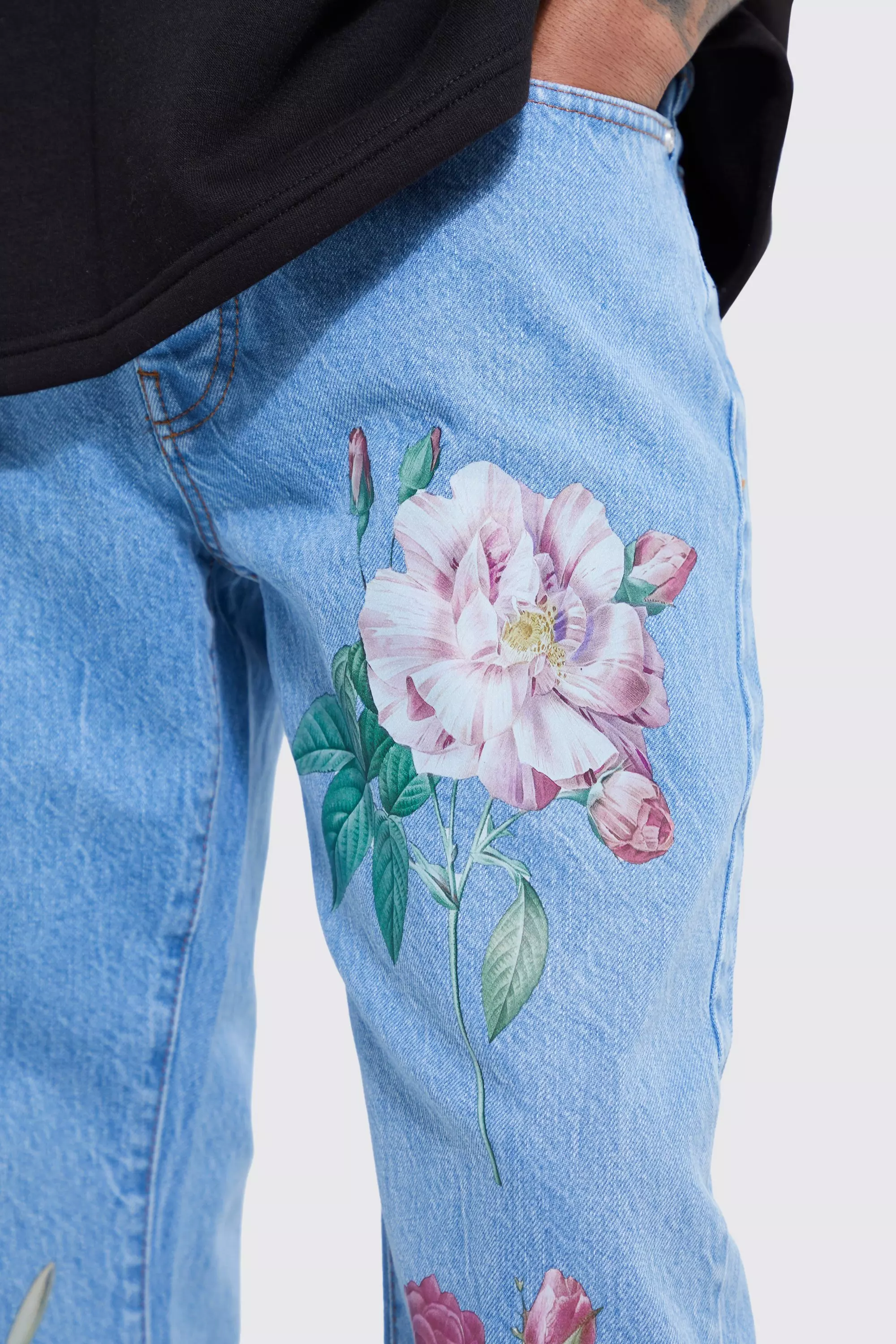 Relaxed Fit Floral Print Jeans boohooMAN USA